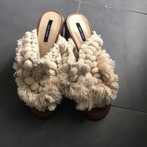 Zara Pom Pom Mule Sandals